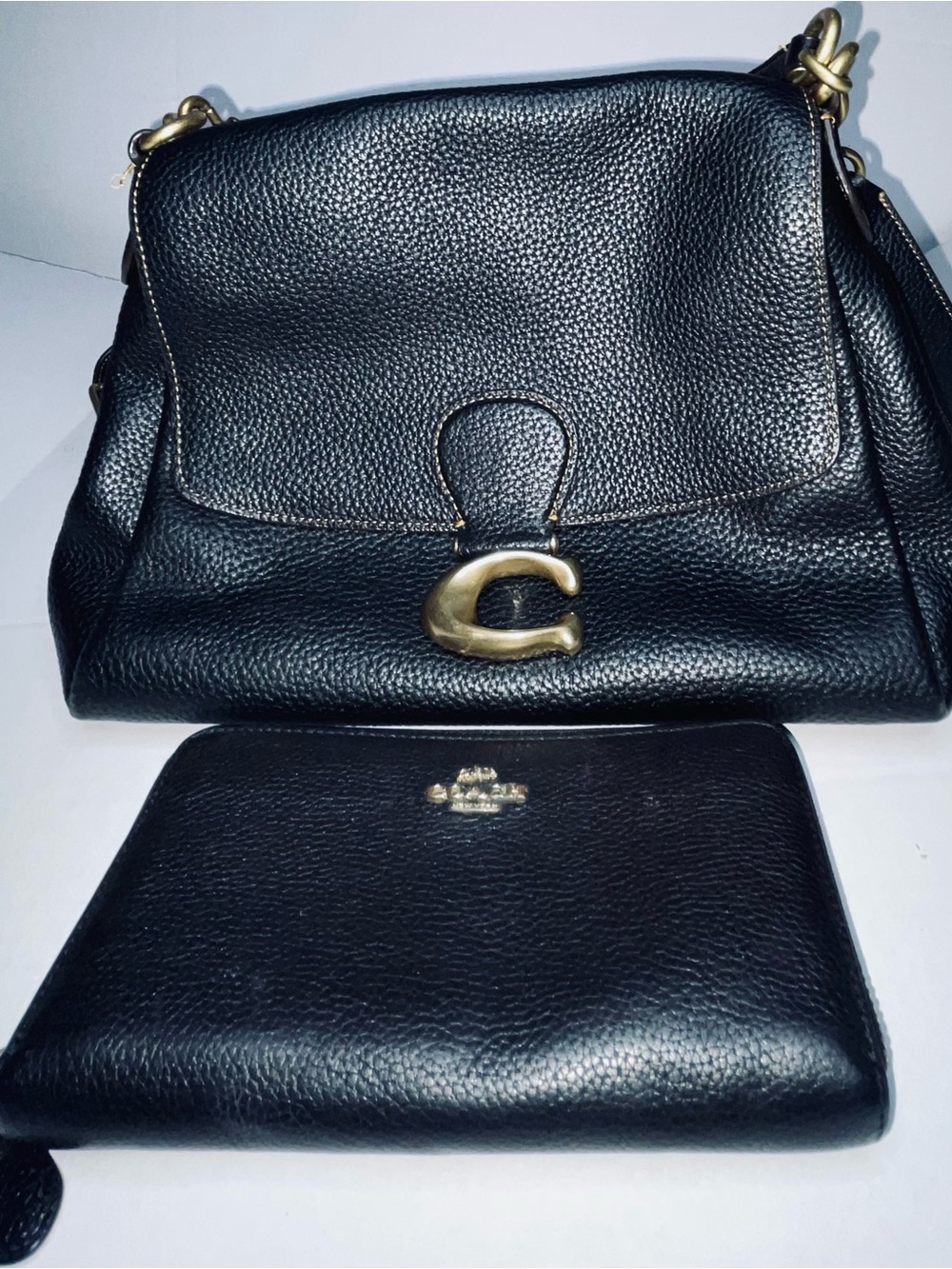 Coach May Shoulder Bag & Matching Accordion Wallet Set | Black Pebbled Leather